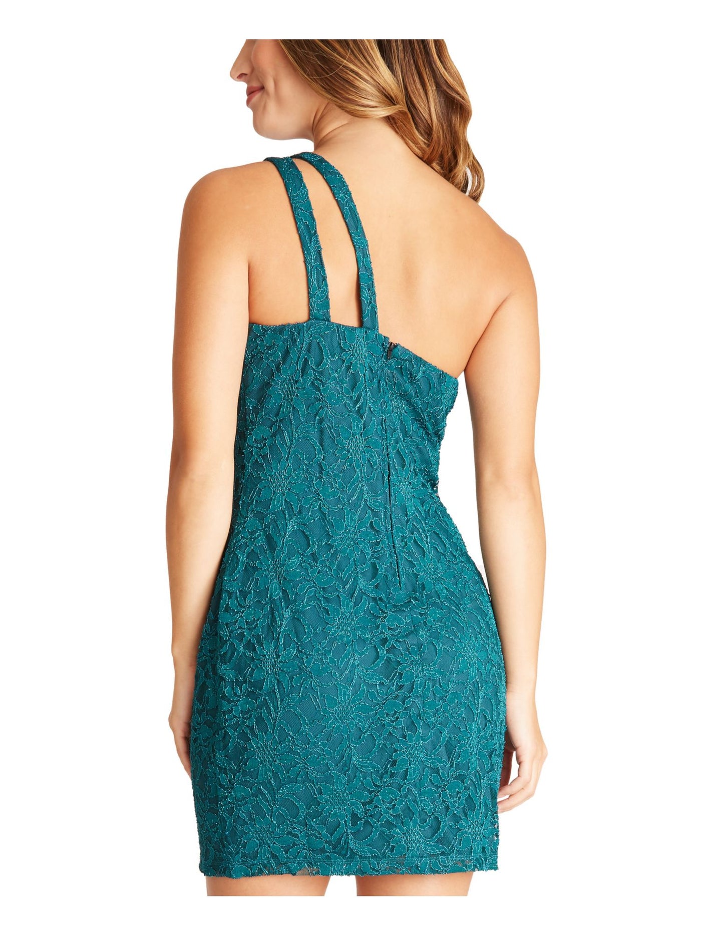 BCX DRESS Womens Green Lace Floral Sleeveless Asymmetrical Neckline Short Party Body Con Dress 0