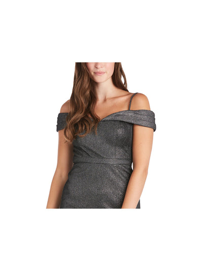 MORGAN & CO Womens Gray Slitted Glitter Sleeveless Off Shoulder Full-Length Formal Sheath Dress 11
