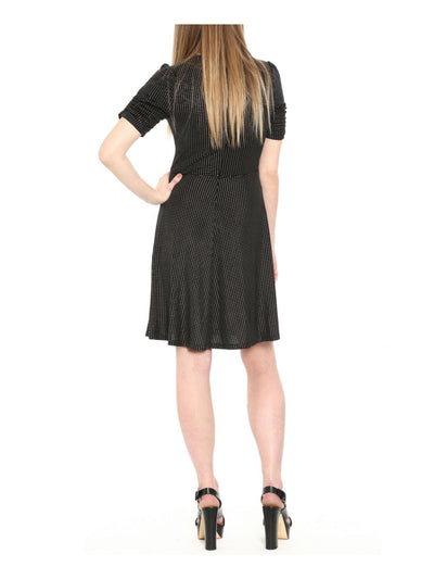 MICHAEL KORS Womens Black Zippered Textured Short Sleeve Jewel Neck Above The Knee Party Sheath Dress Petites P\XS