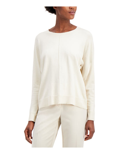 ALFANI Womens Ivory Long Sleeve Scoop Neck Sweater L
