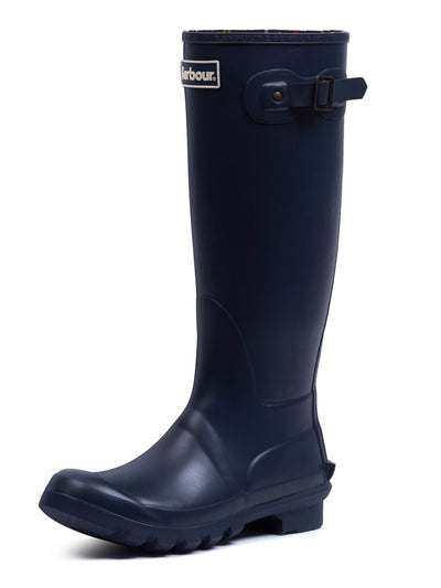 BARBOUR Womens Navy Buckle Slip Resistant Padded Waterproof Bede Round Toe Rain Boots 8