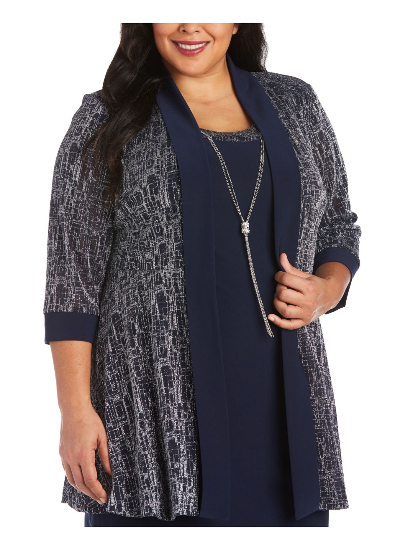 R&M RICHARDS WOMAN Womens Navy Sheer 3/4 Sleeve Open Front Wear To Work Cardigan Plus 22W