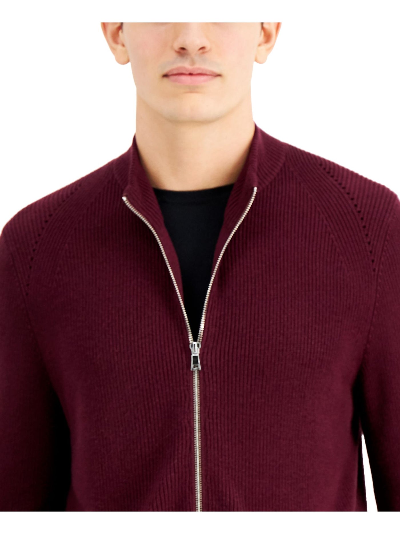 INC Mens Burgundy Full Zip Cardigan Sweater L