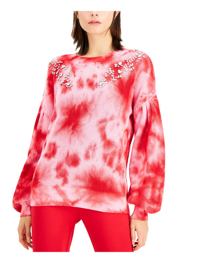 INC Womens Rhinestone Long Sleeve Jewel Neck Sweater