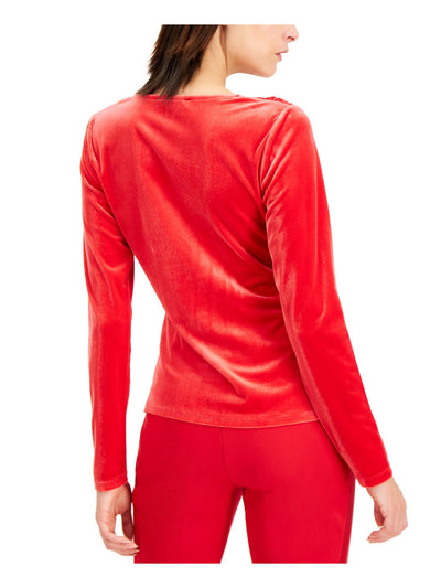 INC Womens Long Sleeve V Neck Velvet Blouse Top