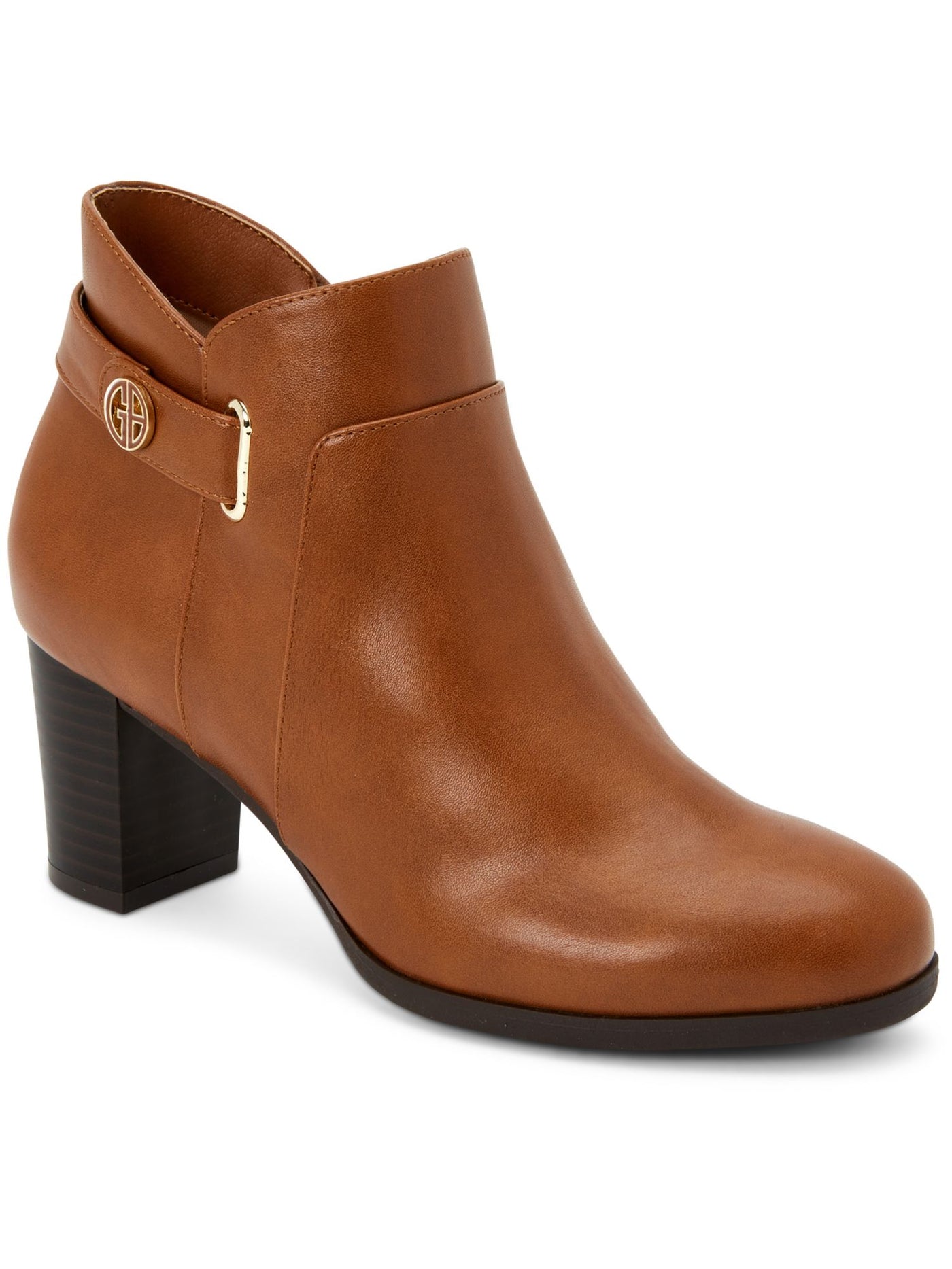 GIANI BERNINI Womens Brown Strap Detail Cushioned Slip Resistant Artemyss Round Toe Block Heel Zip-Up Booties 5.5 M