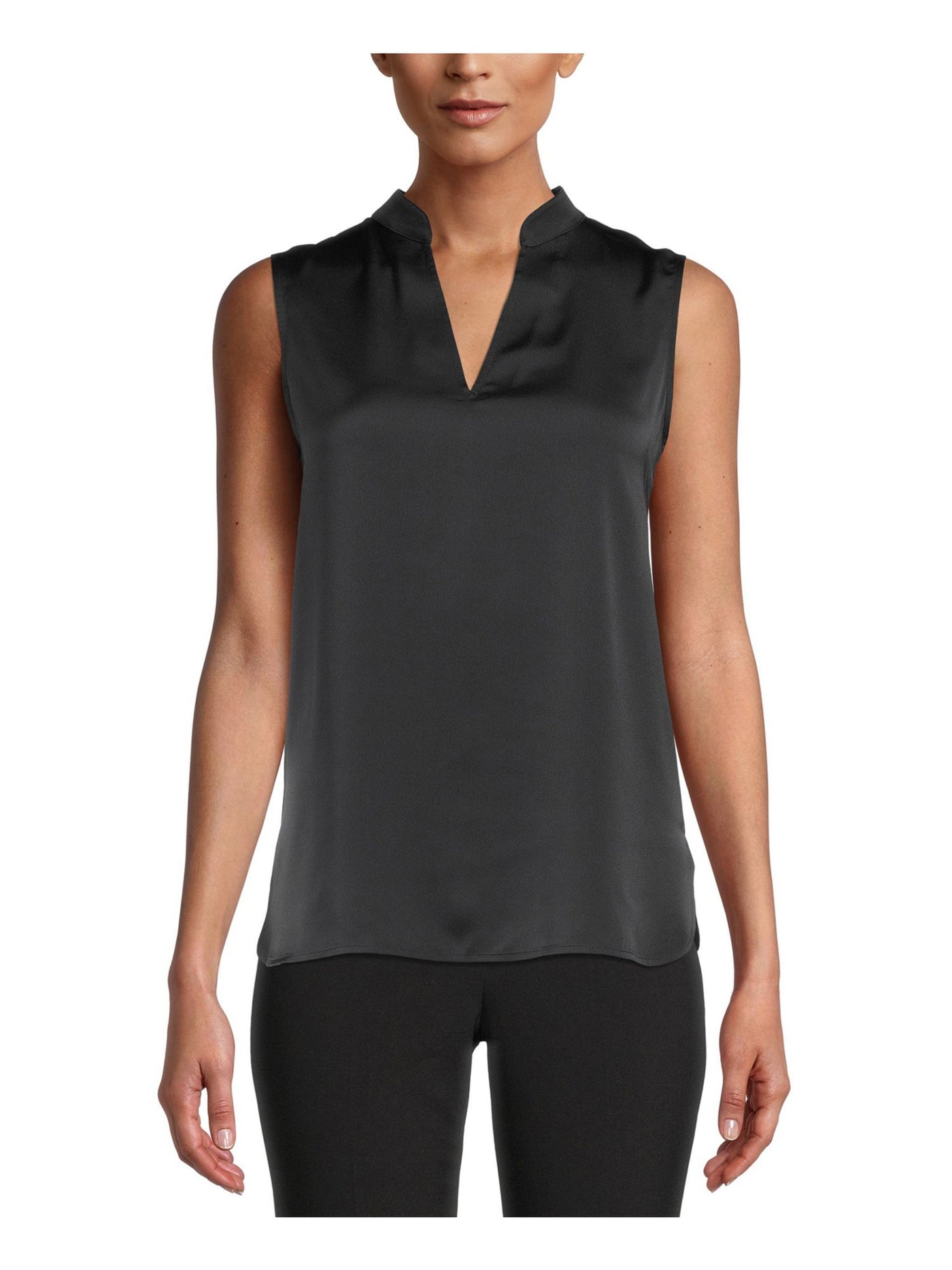 ANNE KLEIN Womens Black Sleeveless Split Top XXS