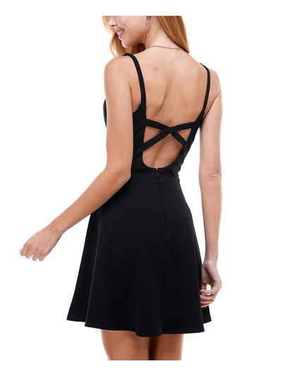 CITY STUDIO Womens Black Lace Sleeveless V Neck Mini Party Fit + Flare Dress Juniors 5