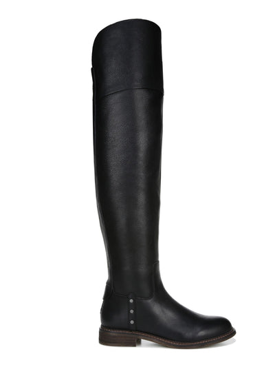 FRANCO SARTO Womens Black Logo Hardware Studded Goring Haleen Round Toe Block Heel Zip-Up Heeled Boots 8 M