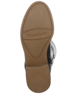 FRANCO SARTO Womens Black Logo Hardware Studded Goring Haleen Round Toe Block Heel Zip-Up Leather Heeled Boots M