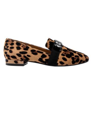 JANE AND THE SHOE Womens Brown Animal Print Jeweled Cushioned Annie Round Toe Block Heel Slip On Dress Loafers Shoes M