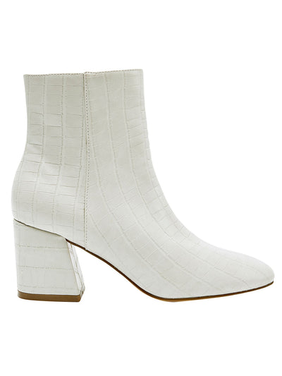 JANE AND THE SHOE Womens White Crocodile Cushioned Iris Square Toe Block Heel Zip-Up Booties 9