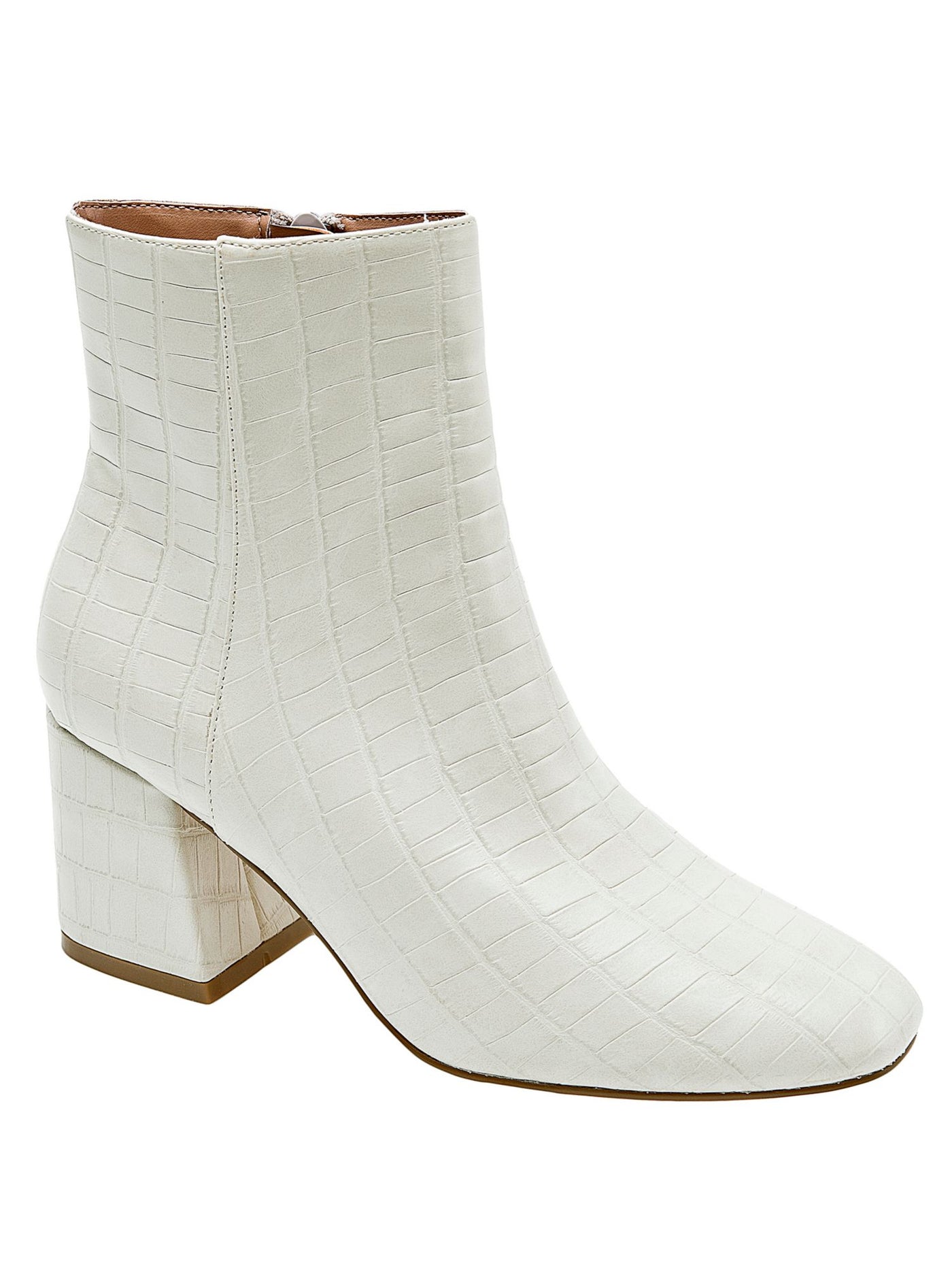 JANE AND THE SHOE Womens White Crocodile Cushioned Iris Square Toe Block Heel Zip-Up Booties 7.5