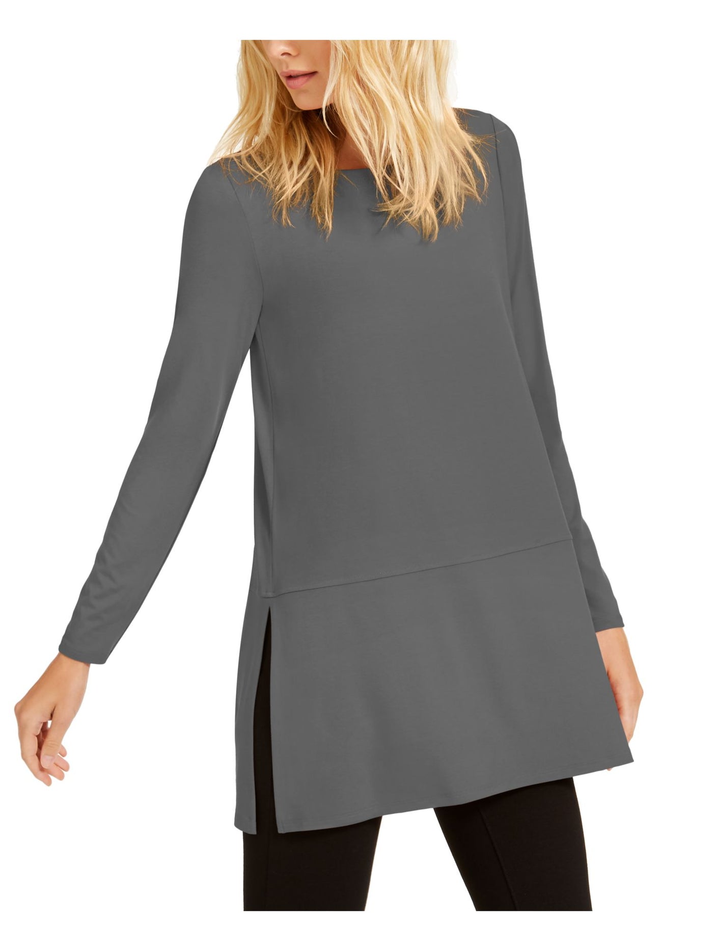 EILEEN FISHER Womens Gray Slitted Long Sleeve Boat Neck Tunic Top Petites S\P
