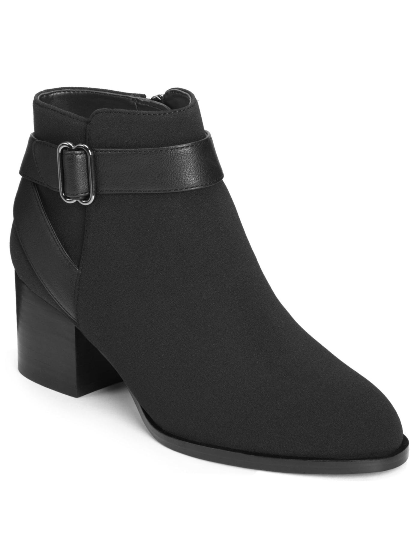 AEROPOSTALE Womens Black Breathable Buckle Accent Padded Maggie Almond Toe Block Heel Zip-Up Booties 9.5 M