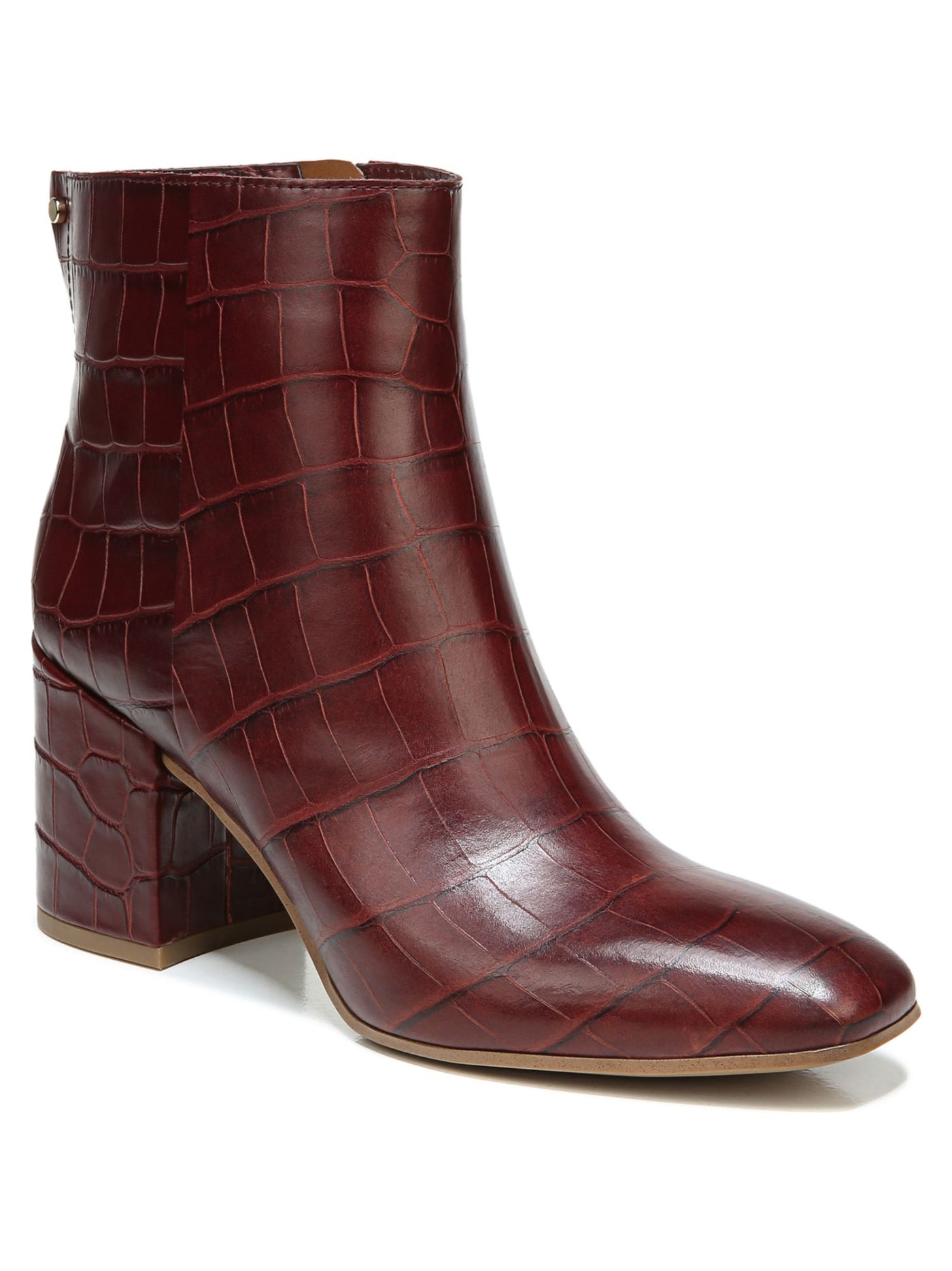 FRANCO SARTO Womens Maroon Crocodile Padded Studded Tina Square Toe Block Heel Zip-Up Leather Booties 8 M