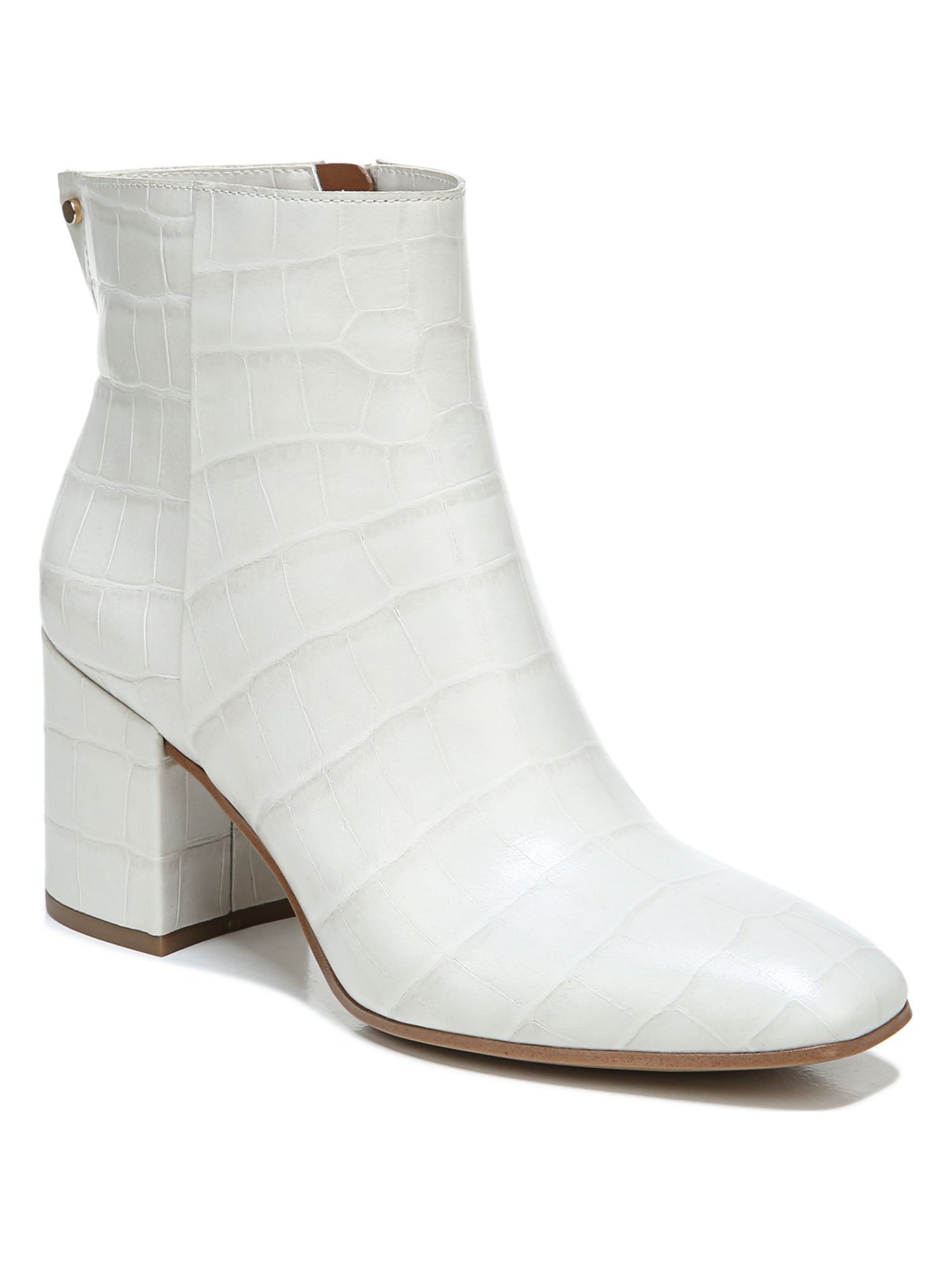 FRANCO SARTO Womens White Crocodile Padded Studded Tina Square Toe Block Heel Zip-Up Leather Dress Booties 9 M