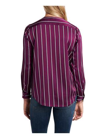VINCE CAMUTO Womens Burgundy Textured Snap Front Striped Cuffed Sleeve Wrap Top XS