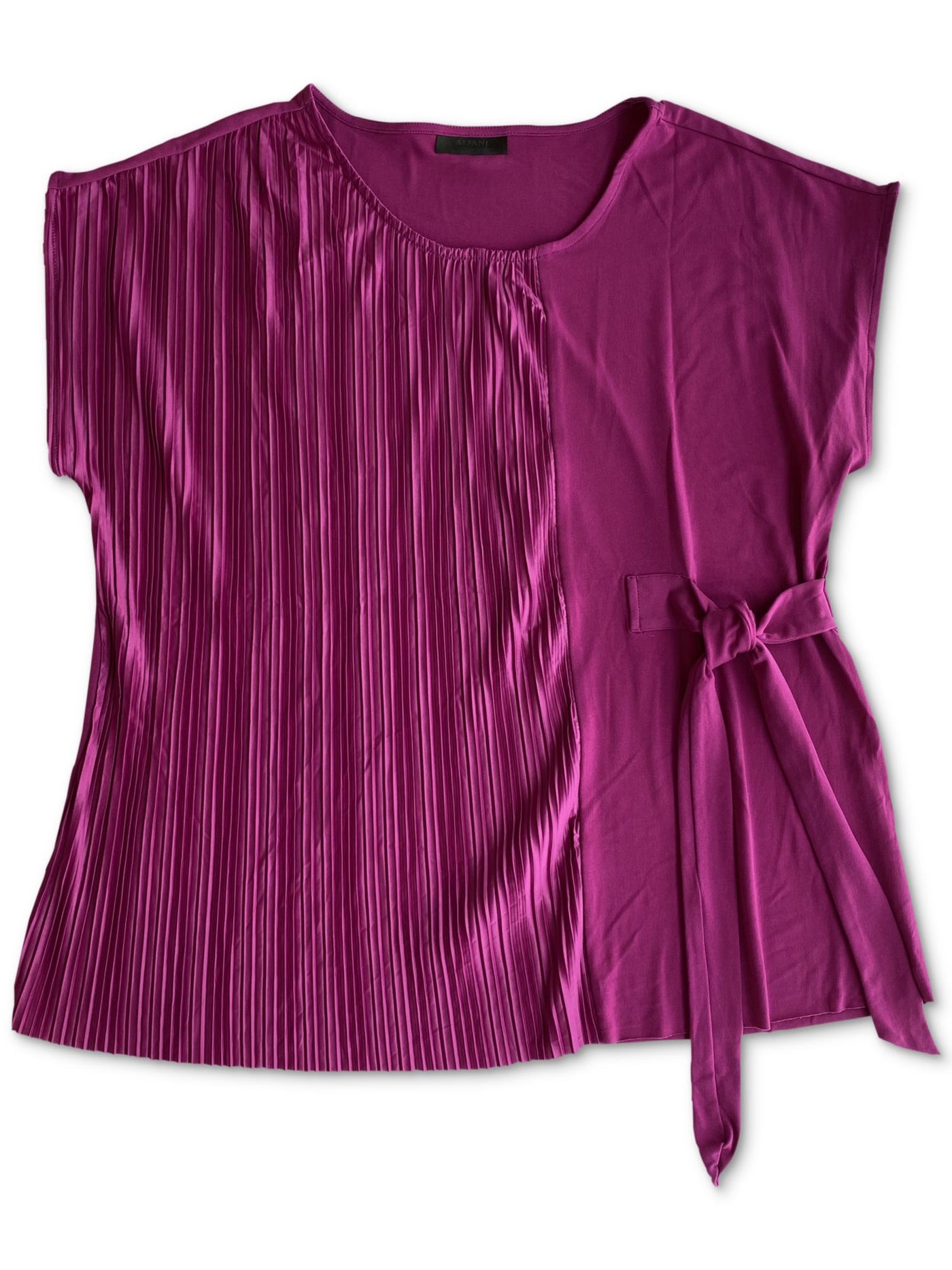 ALFANI Womens Purple Pleated Tie Cap Sleeve Scoop Neck Top M