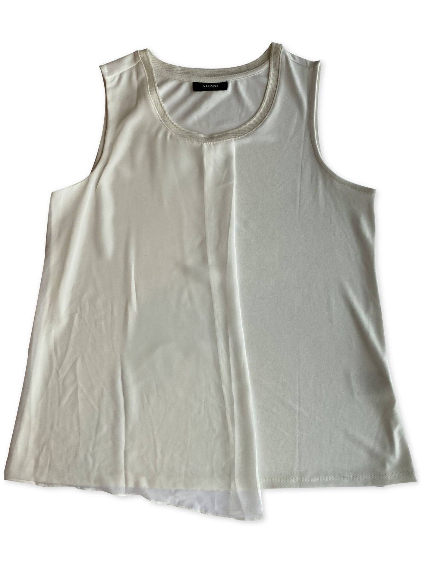 ALFANI Womens White Overlay Sleeveless Jewel Neck Tank Top Size: L