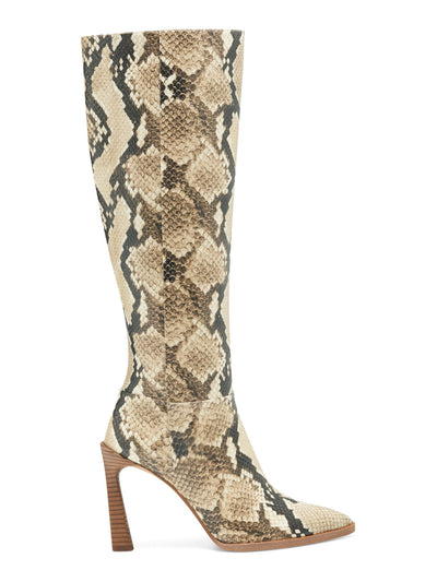 VINCE CAMUTO Womens Beige Snake Print Padded Pelsna Pointed Toe Flare Zip-Up Heeled Boots 9.5 M