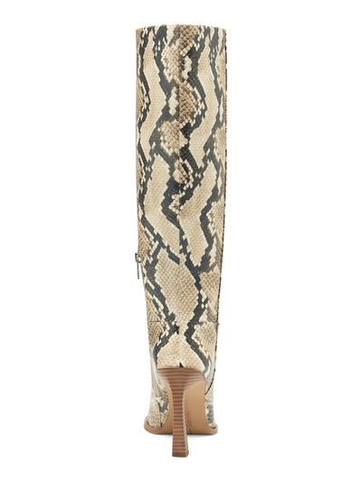 VINCE CAMUTO Womens Beige Snake Print Padded Pelsna Pointed Toe Flare Zip-Up Heeled Boots 8.5 M