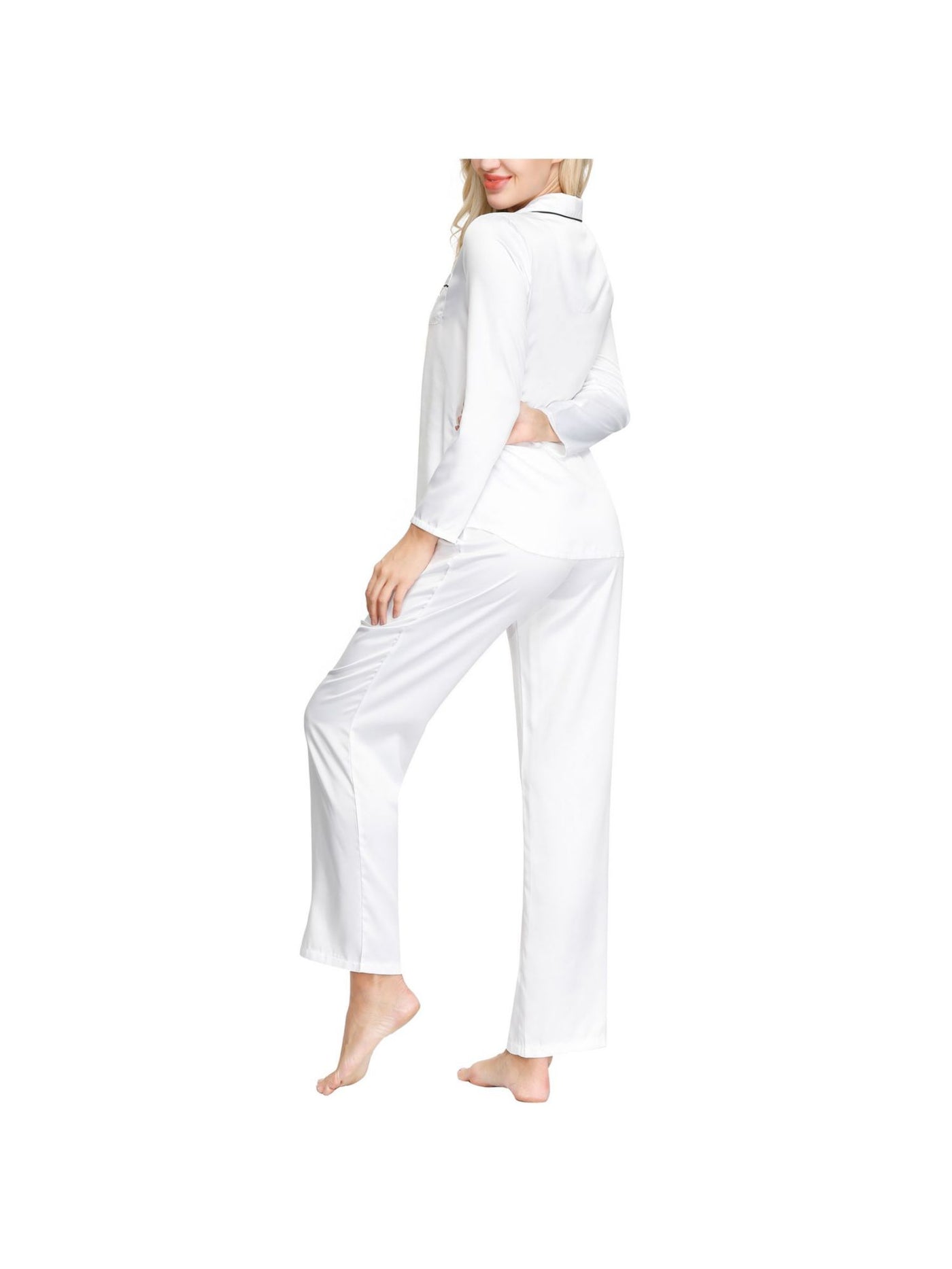 INK + IVY Womens White Notched Collar Long Sleeve Button Up Top Straight leg Pants Satin Pajamas XL