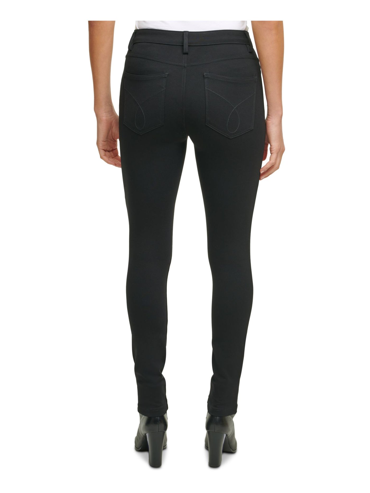 CALVIN KLEIN Womens Black Stretch Zippered Pocketed Pull-on Mid-rise Ponte Skinny Leggings 2
