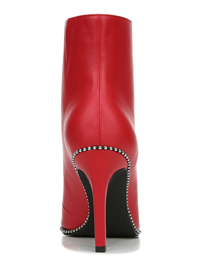BAR III Womens Red Studded Ball Chain Front Zip Closure Ring Pull Cushioned Briget Pointed Toe Stiletto Zip-Up Booties 6.5 M