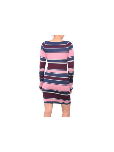 PLANET GOLD Womens Blue Cut Out Striped Long Sleeve Keyhole Above The Knee Body Con Dress L