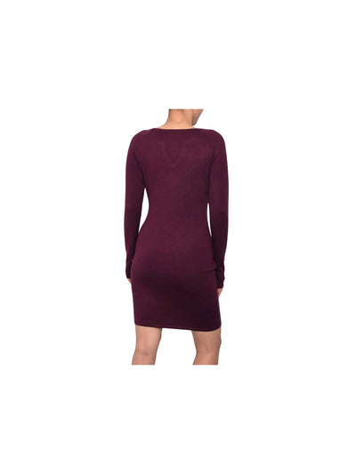 PLANET GOLD Womens Burgundy Long Sleeve Boat Neck Above The Knee Body Con Dress S
