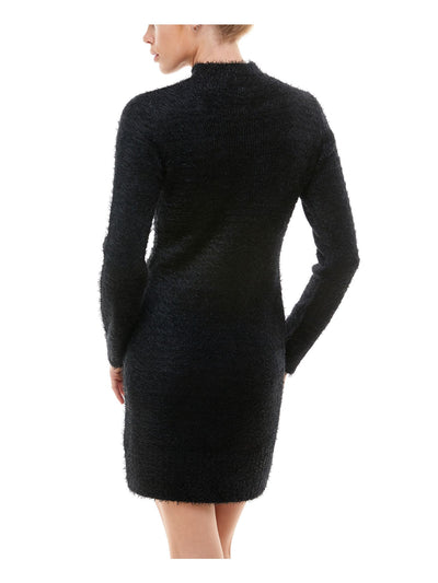 PLANET GOLD Womens Black Cut Out Sweater Long Sleeve Keyhole Short Sheath Dress Juniors XS