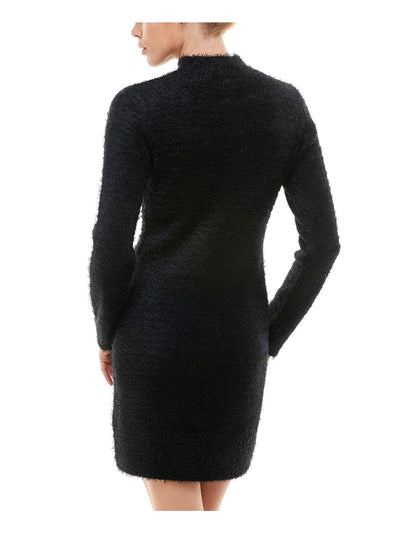 PLANET GOLD Womens Black Cut Out Sweater Long Sleeve Keyhole Short Sheath Dress Juniors S