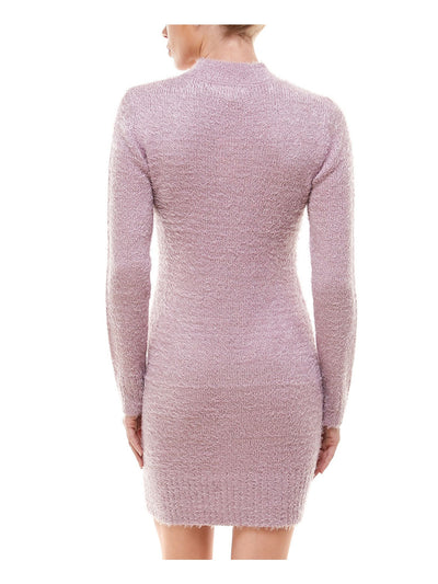 PLANET GOLD Womens Pink Cut Out Eyelash Long Sleeve Keyhole Short Sheath Dress L