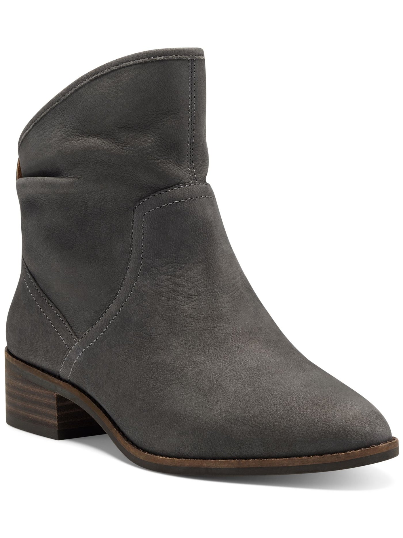 LUCKY BRAND Womens Gray Cushioned Cushioned Lollin Almond Toe Stacked Heel Leather Booties 9