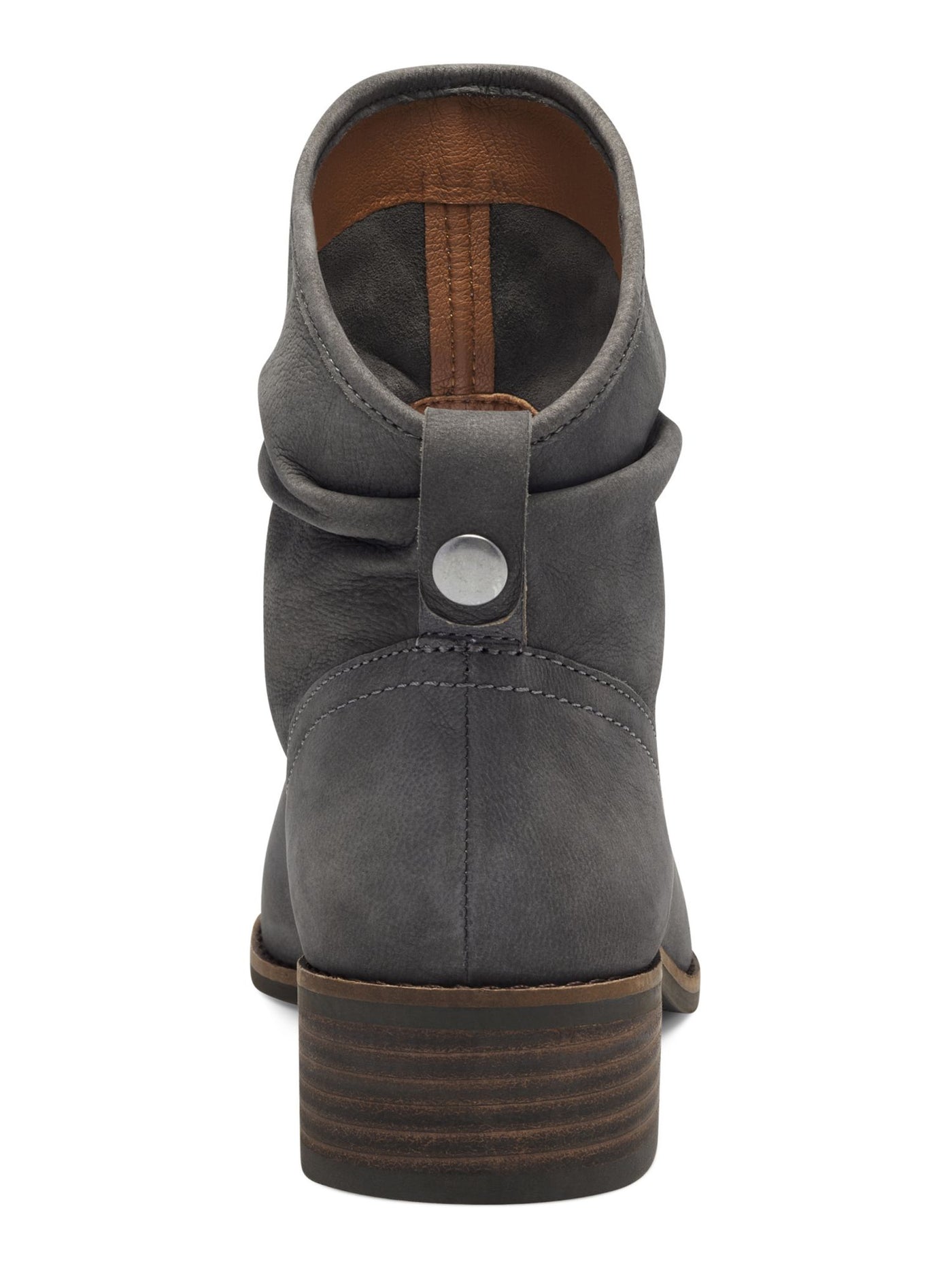 LUCKY BRAND Womens Gray Cushioned Cushioned Lollin Almond Toe Stacked Heel Leather Booties 9