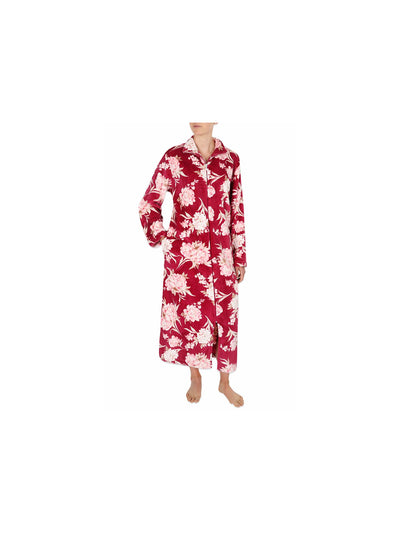 MISS ELAINE Intimates Burgundy Pocketed Floral Robe M