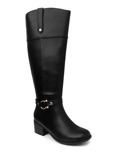 KAREN SCOTT Womens Black Buckle Accent Stretch Round Toe Block Heel Zip-Up Heeled Boots 6