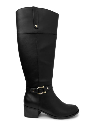 KAREN SCOTT Womens Black Croc Harness Straps Ring Hardware Cushioned Comfort Vickyy Almond Toe Block Heel Zip-Up Riding Boot 10 M