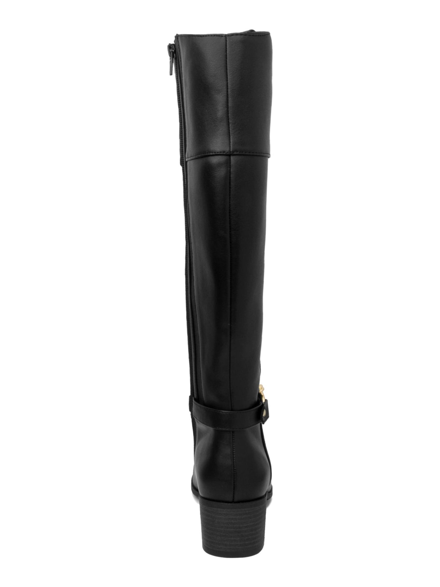 KAREN SCOTT Womens Black Croc Harness Straps Ring Hardware Cushioned Comfort Vickyy Almond Toe Block Heel Zip-Up Riding Boot 10 M