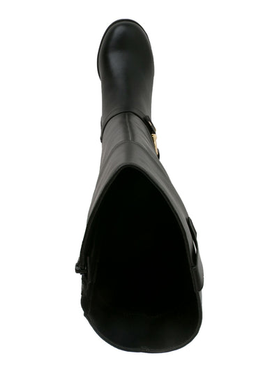 KAREN SCOTT Womens Black Croc Harness Straps Ring Hardware Cushioned Comfort Vickyy Almond Toe Block Heel Zip-Up Riding Boot 10 M