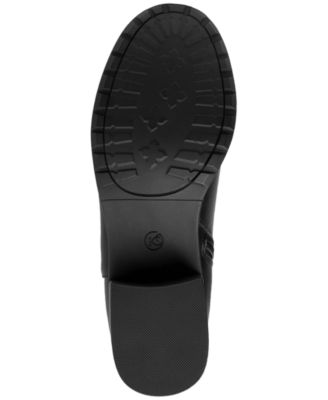 KAREN SCOTT Womens Black Croc Harness Straps Ring Hardware Cushioned Comfort Vickyy Almond Toe Block Heel Zip-Up Riding Boot M