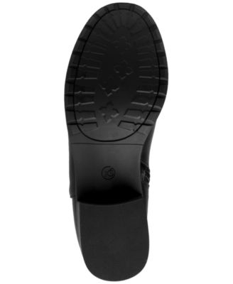 KAREN SCOTT Womens Black Croc Harness Straps Ring Hardware Cushioned Comfort Vickyy Almond Toe Block Heel Zip-Up Riding Boot M
