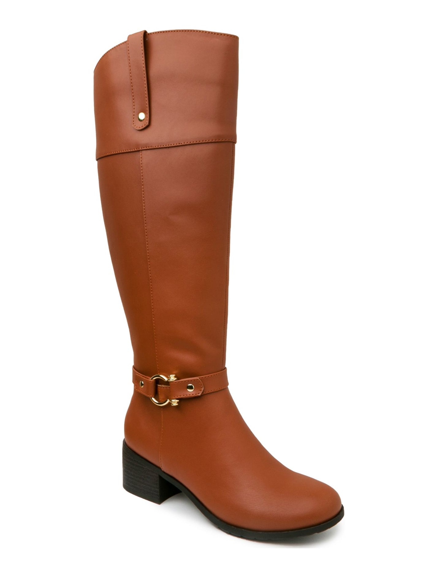 KAREN SCOTT Womens Brown Buckle Accent Cushioned Wide Calf Vickyy Almond Toe Block Heel Zip-Up Riding Boot 6.5