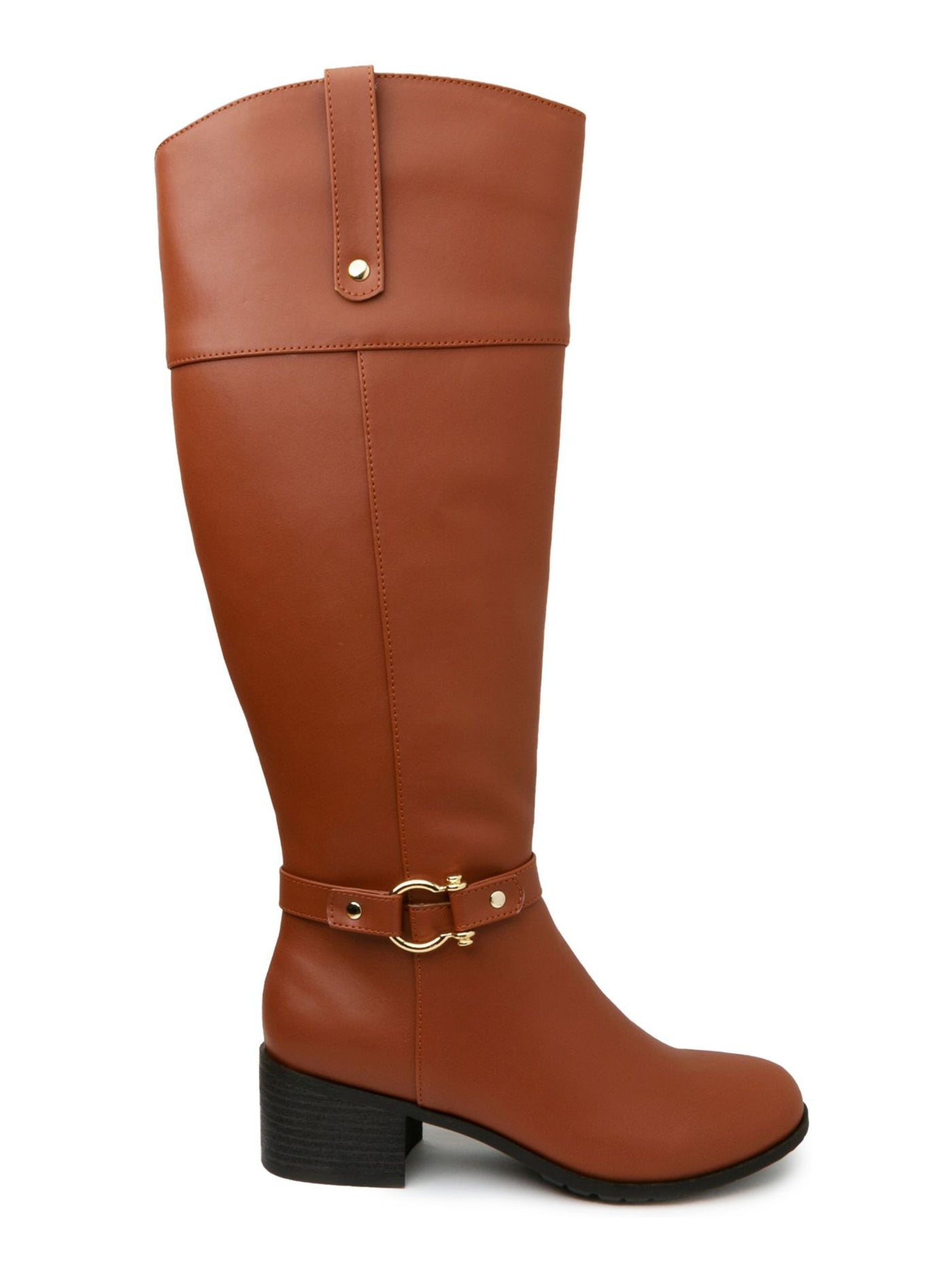 KAREN SCOTT Womens Brown Buckle Accent Cushioned Wide Calf Vickyy Almond Toe Block Heel Zip-Up Riding Boot 6.5