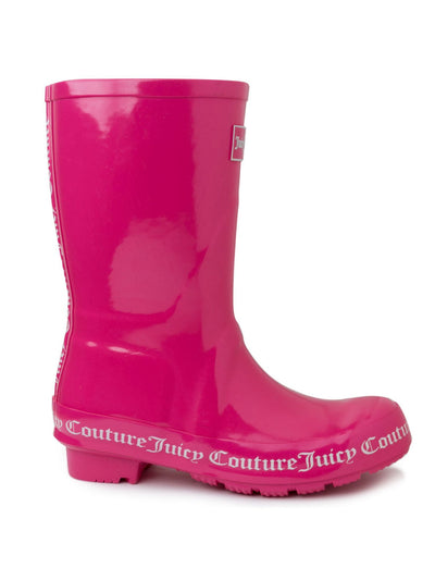 JUICY COUTURE Womens Pink Logo Waterproof Comfort Totally Round Toe Block Heel Slip On Rain Boots 7 M