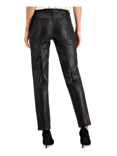 ANNE KLEIN Womens Black Faux Leather Evening Straight leg Pants 10