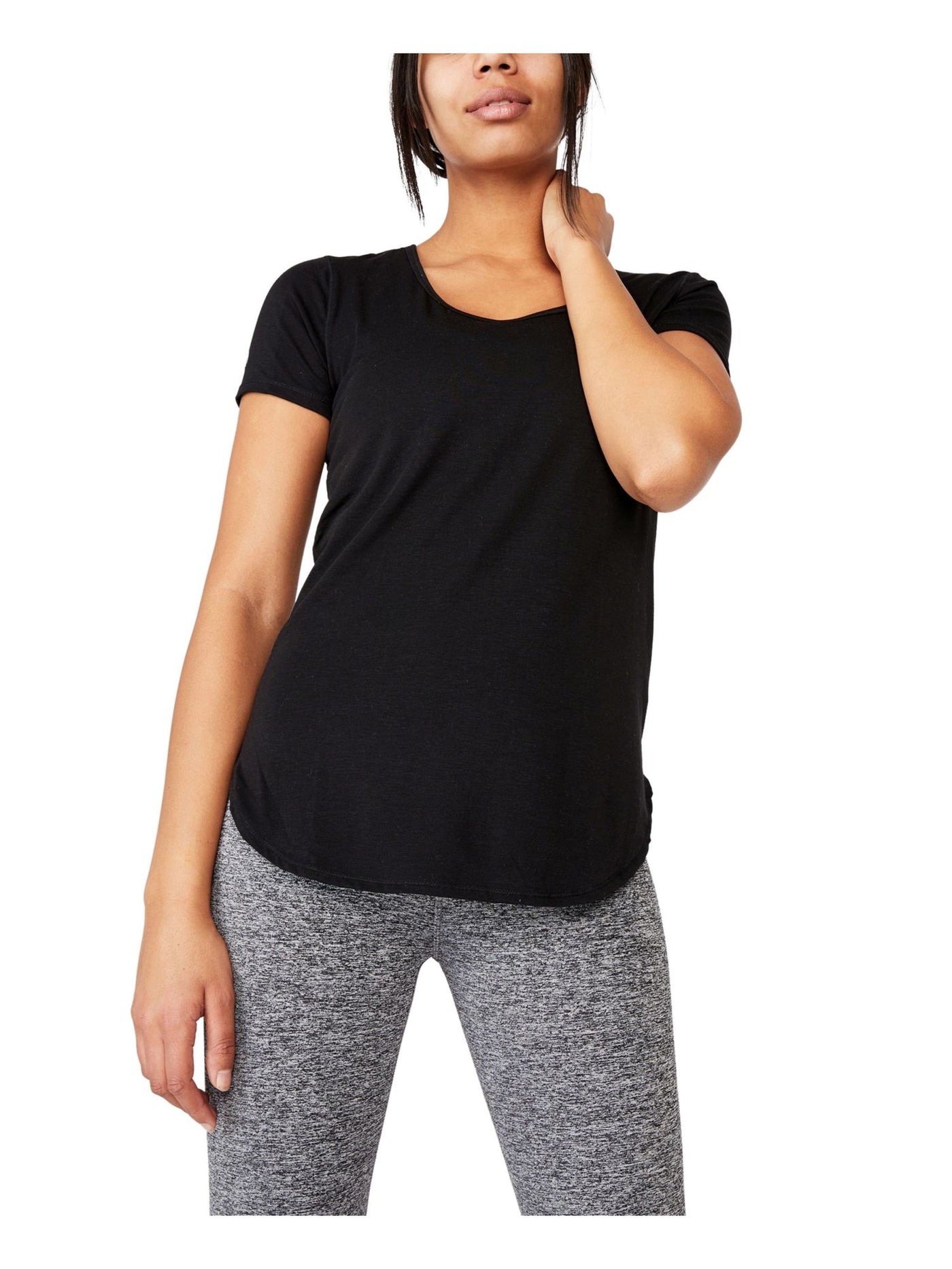 BODY Womens Black Short Sleeve Jewel Neck Active Wear T-Shirt L