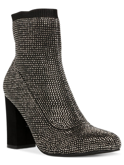 WILD PAIR Womens Black Sock Cushioned Rhinestone Stretch Baybe Pointed Toe Block Heel Dress Booties 7 M