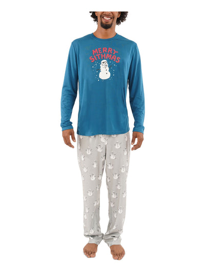 MUNKI MUNKI Mens Blue Graphic Top Comfort Long Sleeve Straight leg Pants Pajamas S